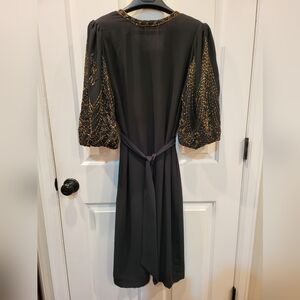 Black evening dress * gold beaded * sash at the waist * size 8